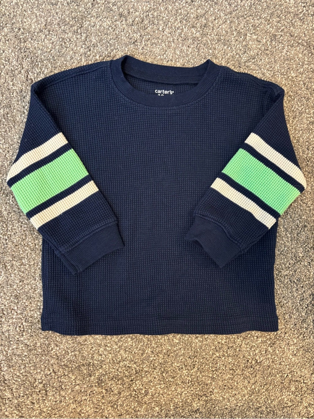 Carter's Toddler Navy Waffle Long-Sleeve Top with Green Stripe